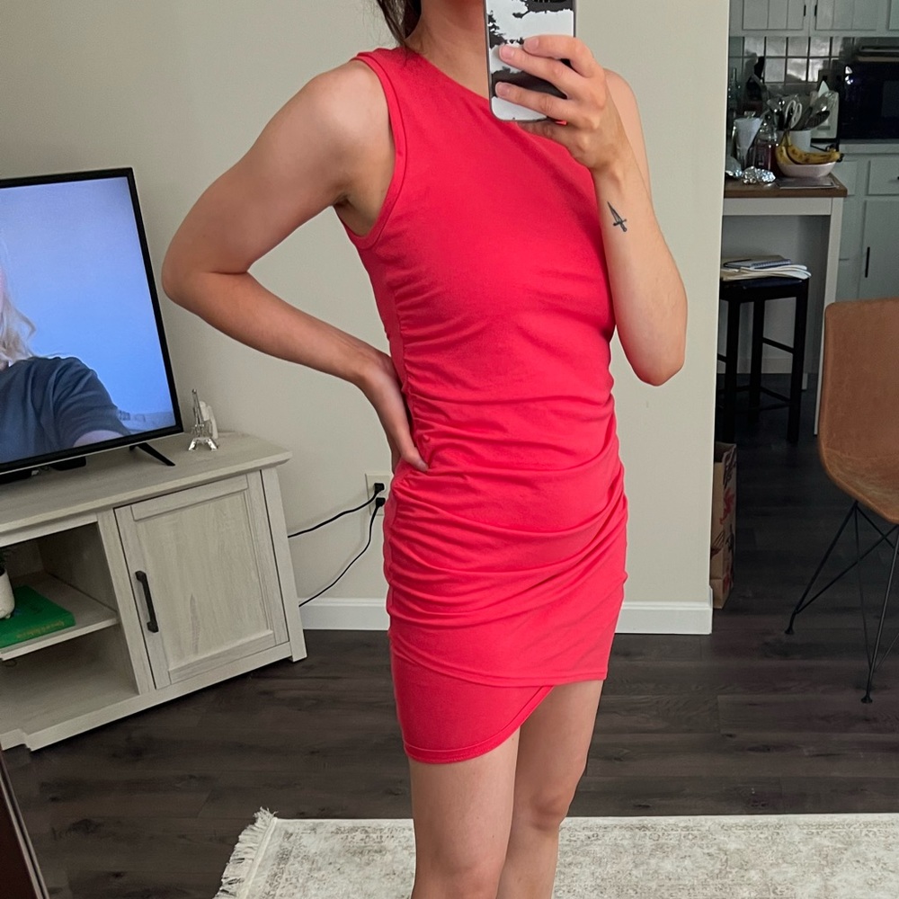 LEITH ruched bodycon dress in hot pink